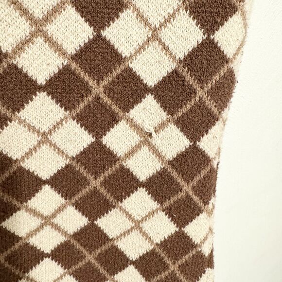 Hollister Dress Women Size XS Brown Plaid Sleeveless Cotton Knit Sweater Mini - Picture 4 of 7